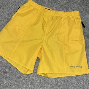 Vintage Polo Sport Yellow Ralph Lauren mesh lined yacht swim board trunks shorts